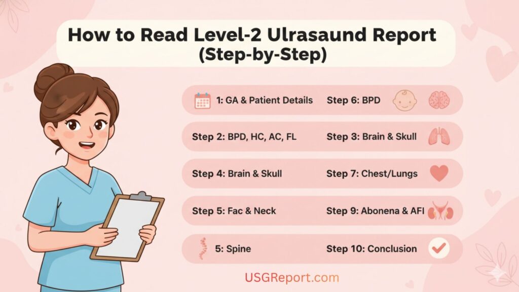 Level-2 Ultrasound Report कैसे पढ़ें? — Step-by-Step Guide how to read level 2 ultrasound report