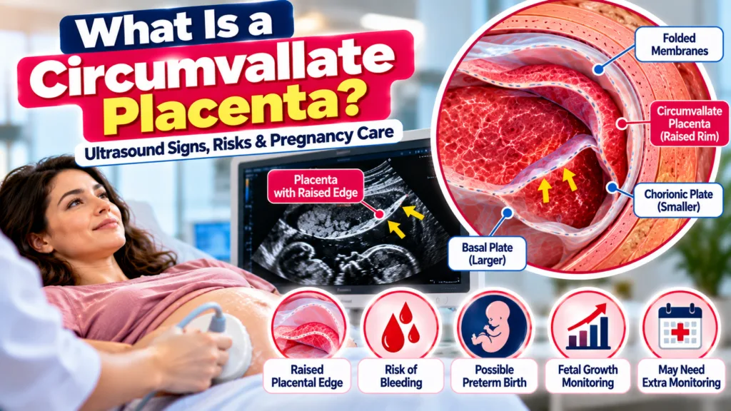 Circumvallate Placenta: Ultrasound Signs, Risks & Pregnancy Circumvallate placenta on ultrasound showing a raised placental edge and shelf-like membrane